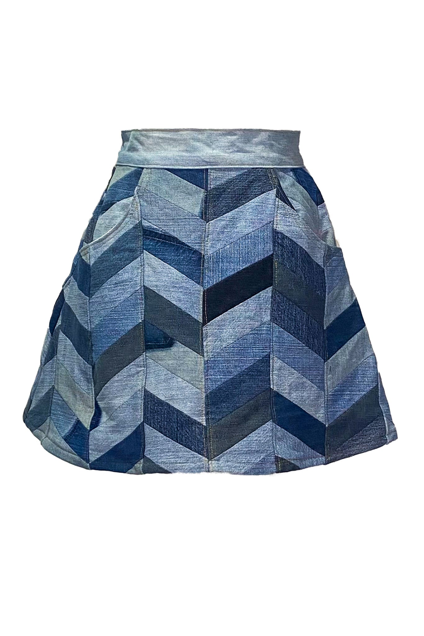 Denim Quilted Chevron Skirt