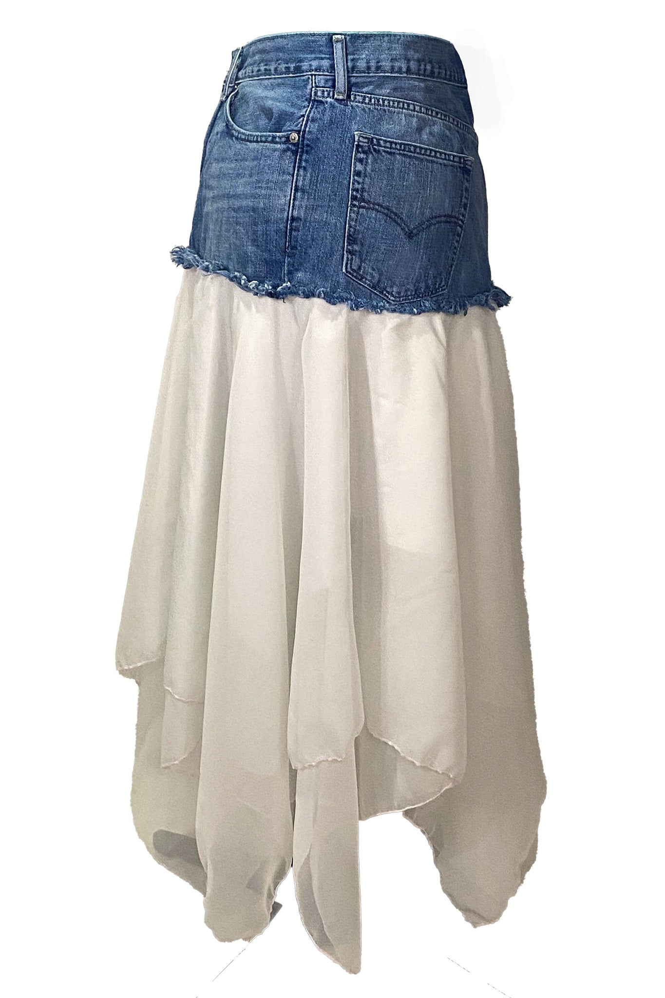 Handkerchief Hem Upcycled Denim Skirt