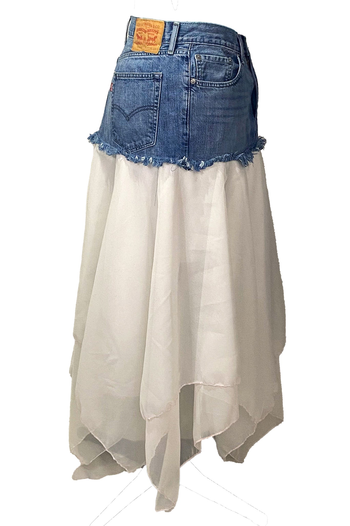 Handkerchief Hem Upcycled Denim Skirt