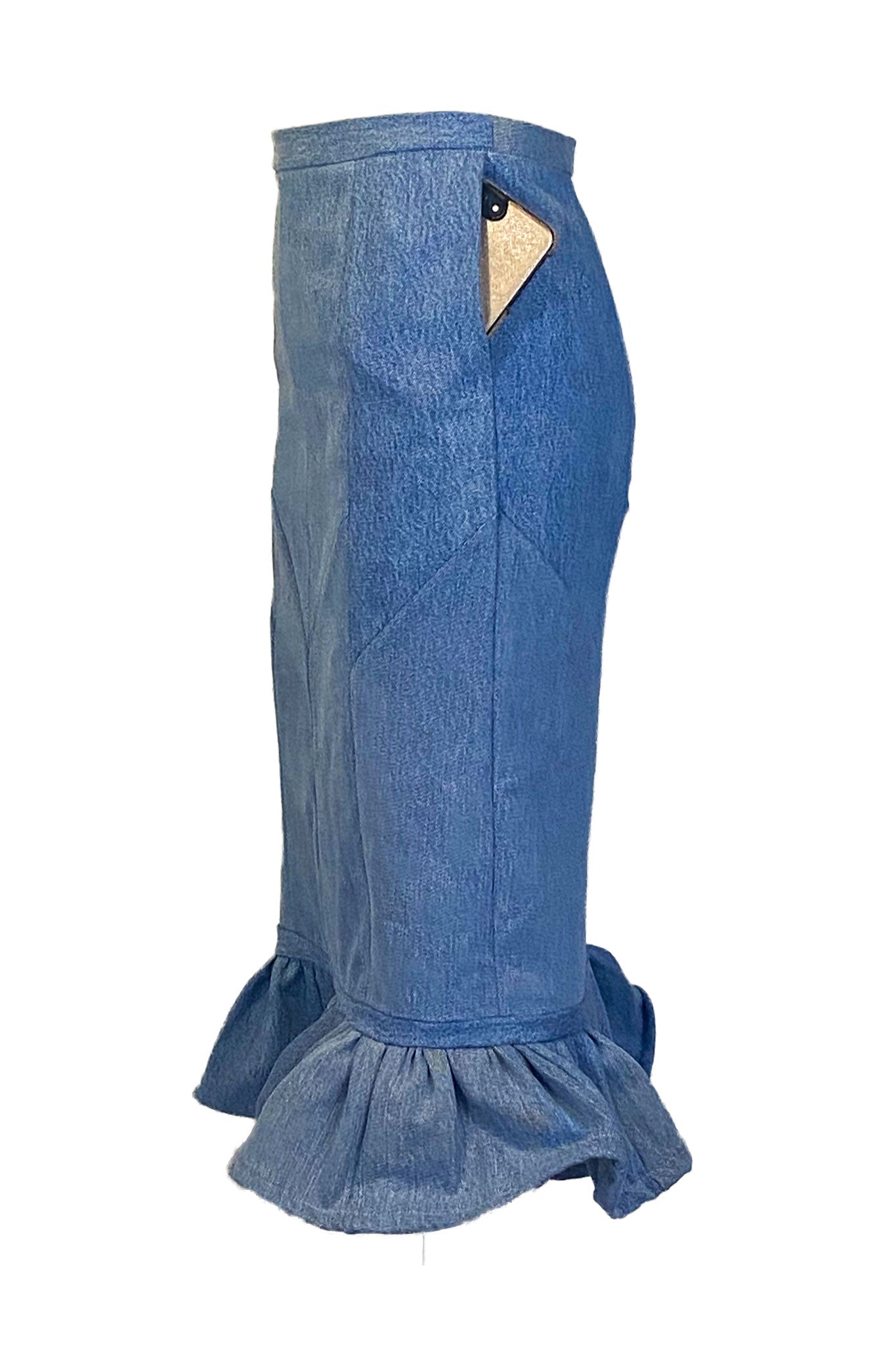 Denim Ruffle Pencil Skirt