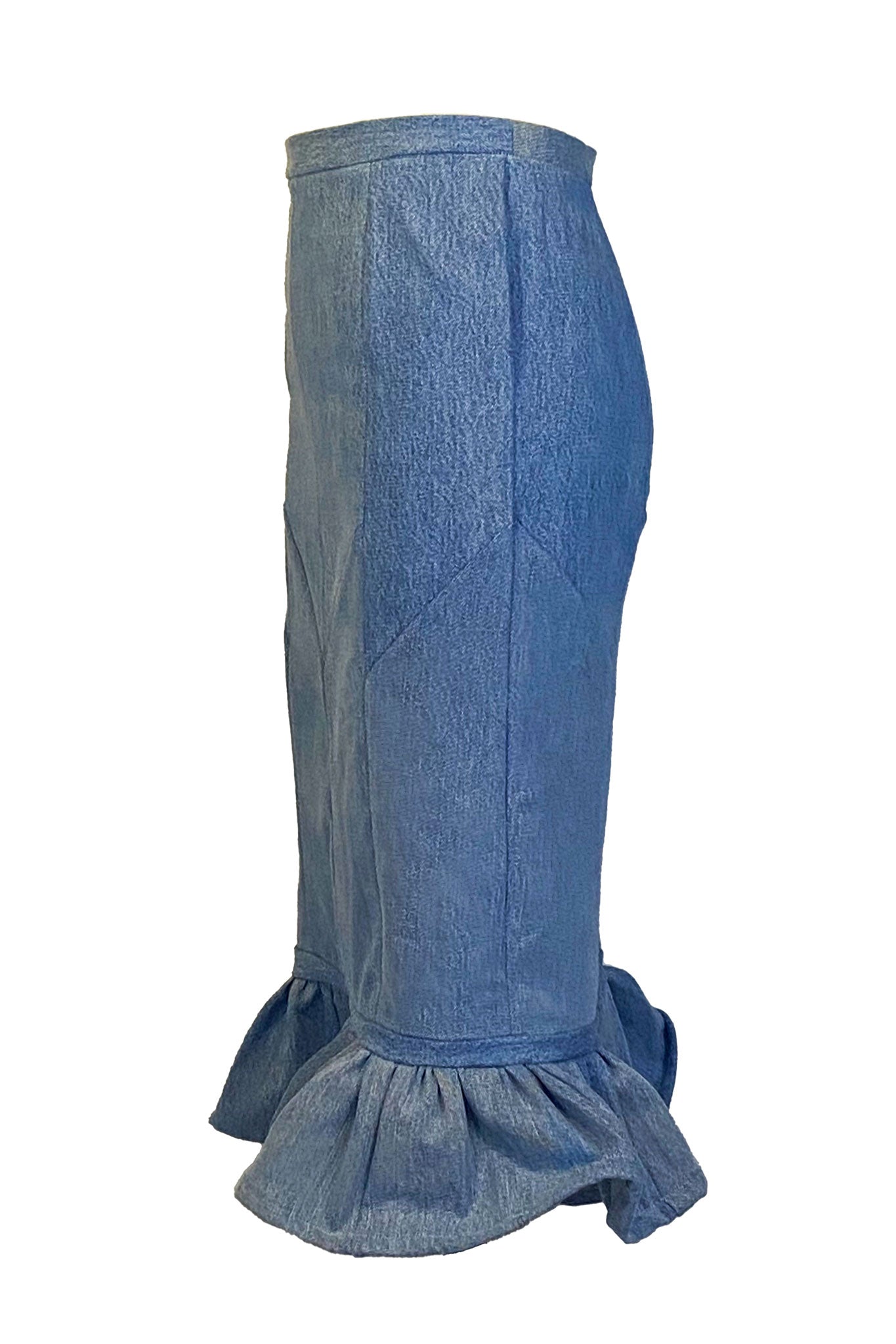 Denim Ruffle Pencil Skirt