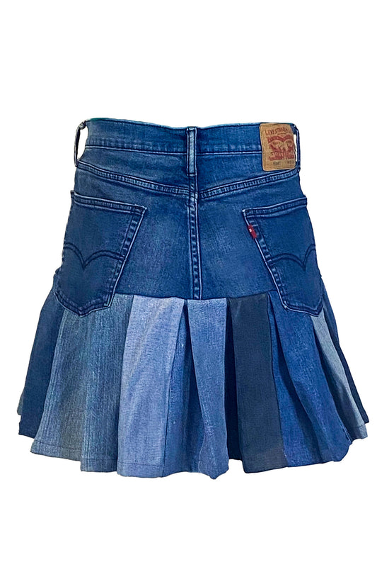 Pleated Denim Skirt