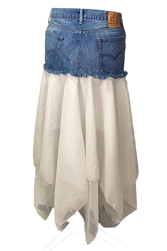 Handkerchief Hem Upcycled Denim Skirt