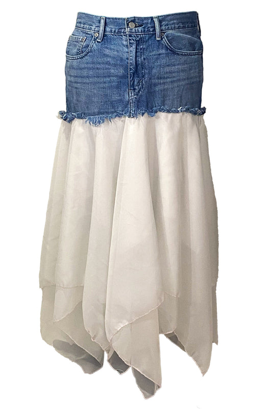 Handkerchief Hem Upcycled Denim Skirt