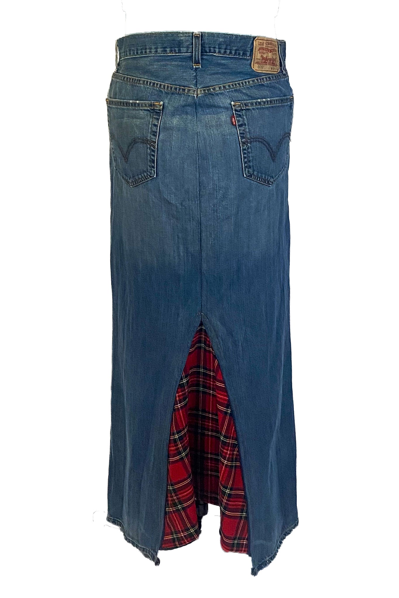 Plaid Accent Denim Maxi Skirt