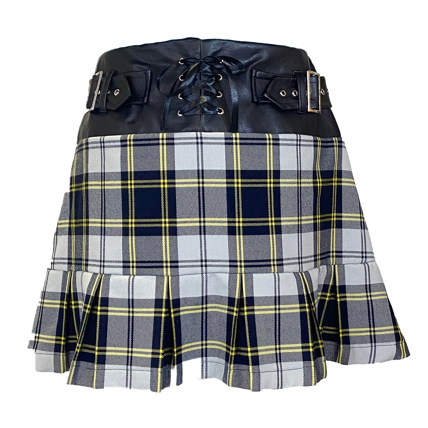 Front view of a plaid mini skirt