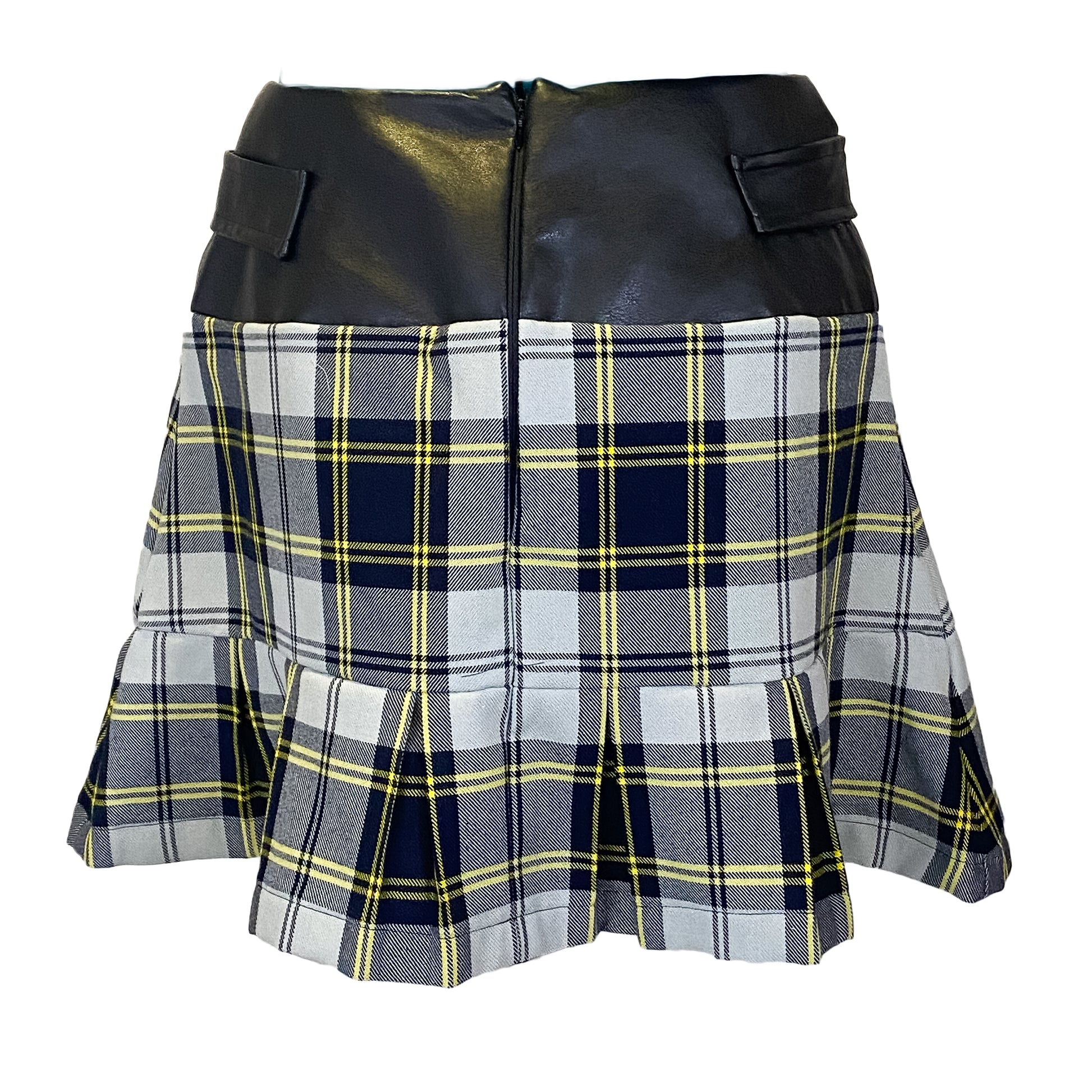 Back view of a plaid mini skirt