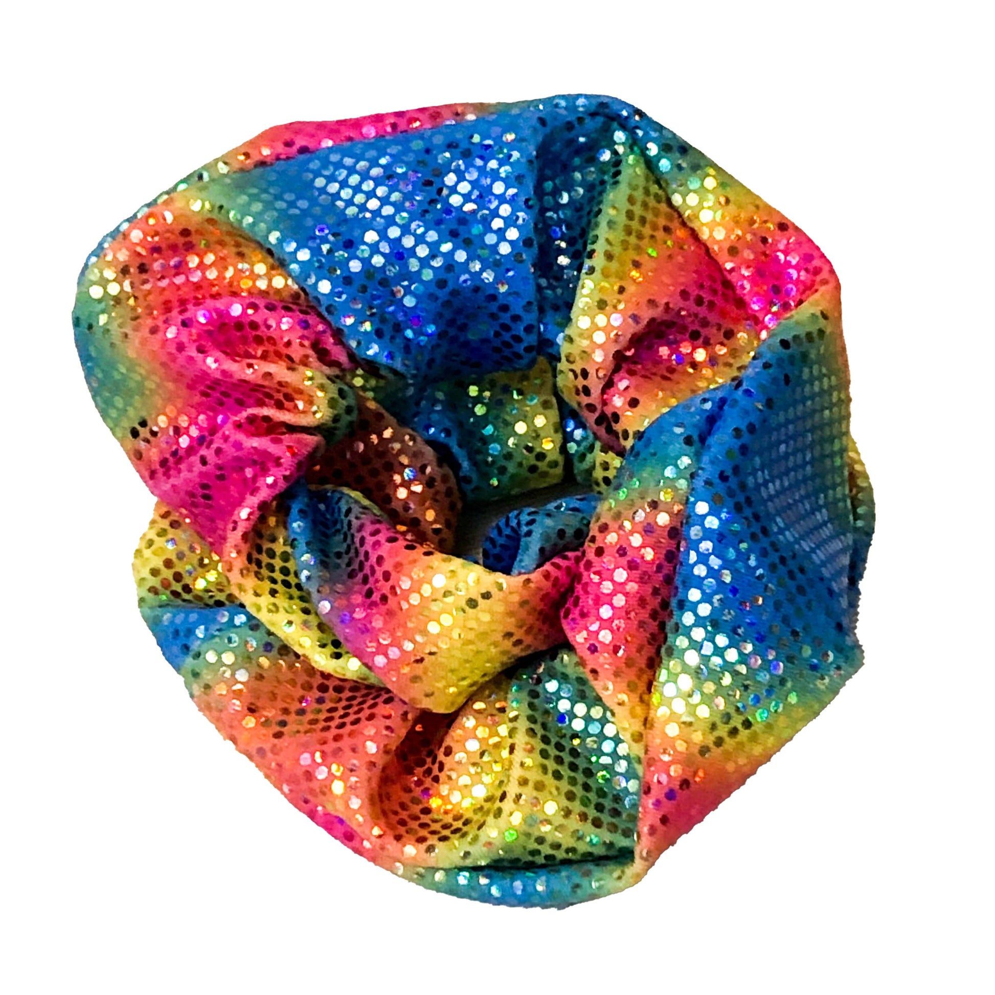 Photo of a scrunchie in rainbow colours